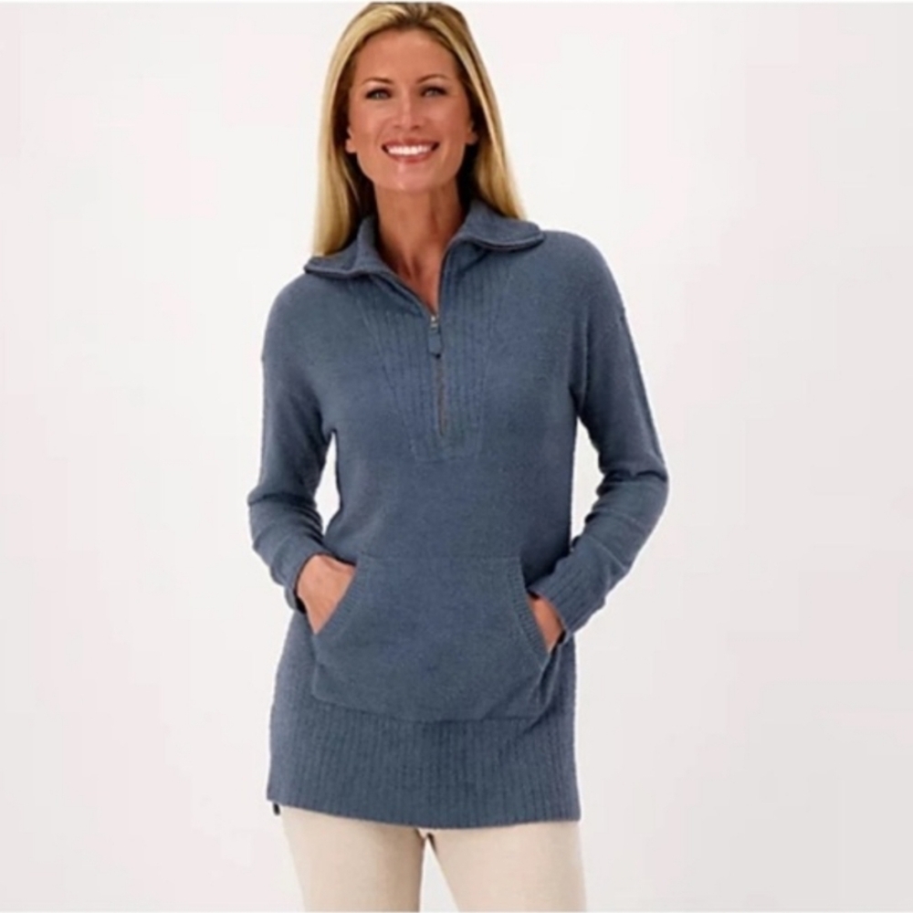 Barefoot Dreams Cozy Chic Lite Quarter Zip Tunic Sweater XS Blue
